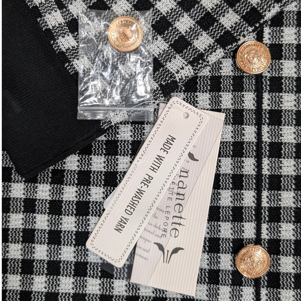 Nanette Lepore NWT Black White Gingham Asymetrical Fringe Hem Festival Skirt L - Picture 9 of 12